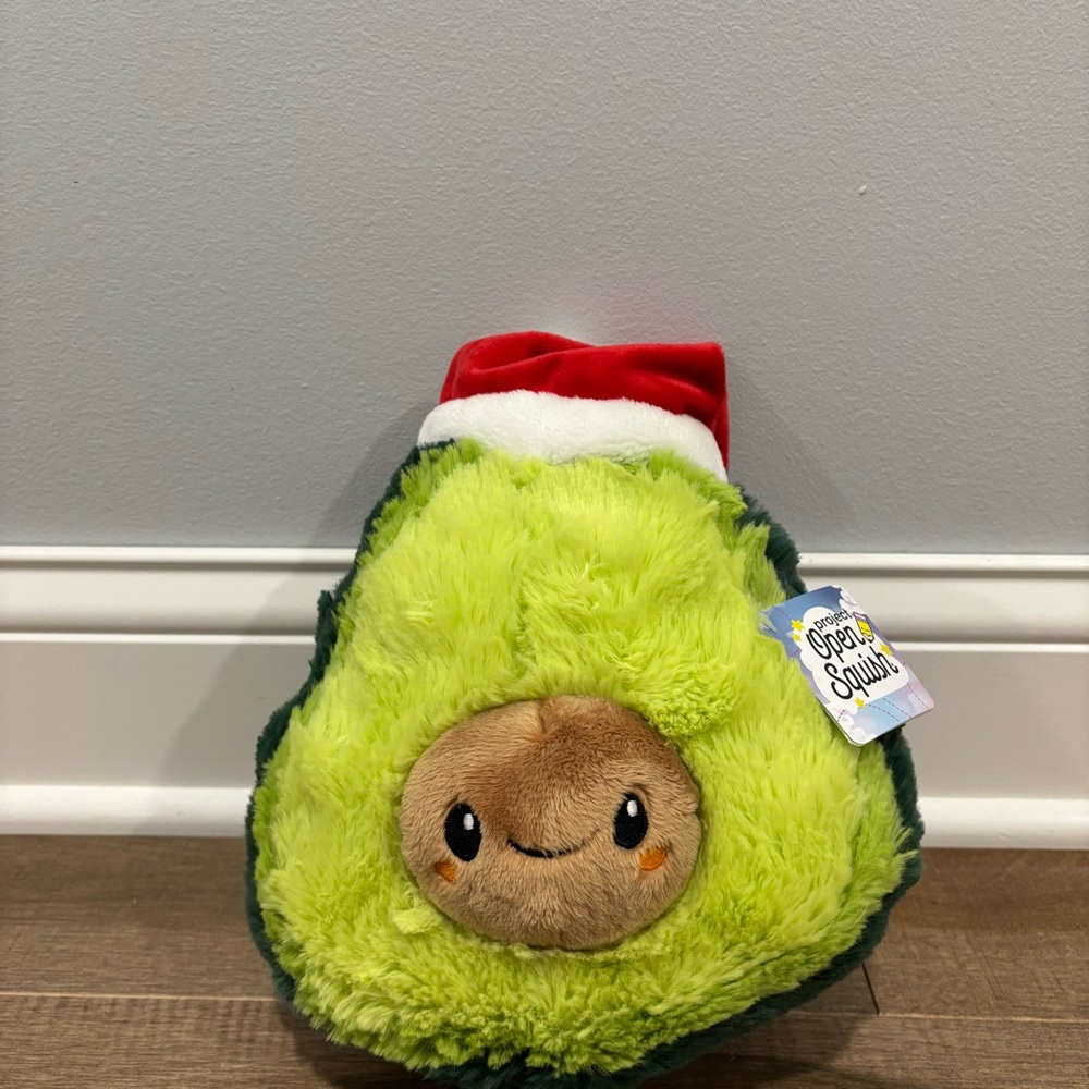 Green Avocado Plush with Santa Hat